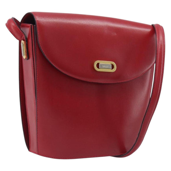 Bally Shoulder Bag Leather Red Gold Tone Auth 209593