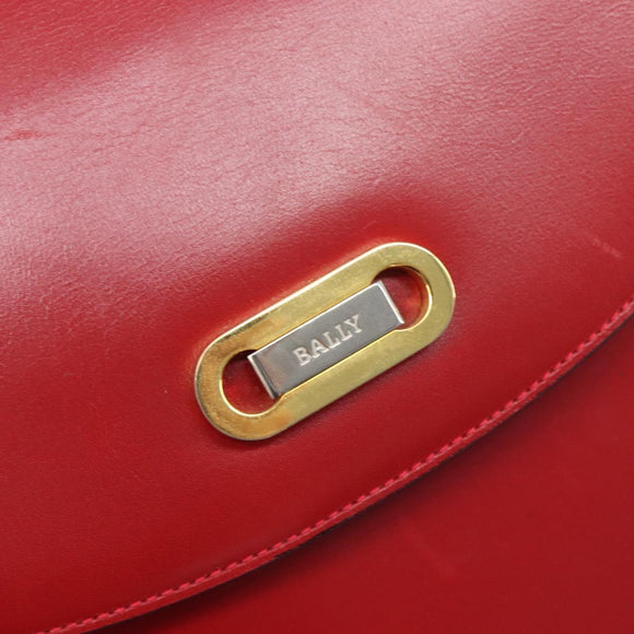 Bally Shoulder Bag Leather Red Gold Tone Auth 209593