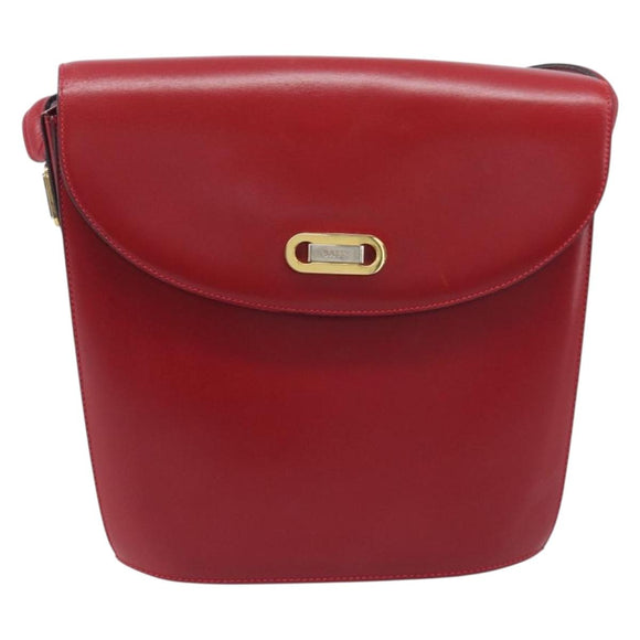 Bally Shoulder Bag Leather Red Gold Tone Auth 209593