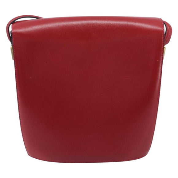 Bally Shoulder Bag Leather Red Gold Tone Auth 209593