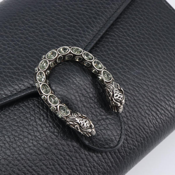 GUCCI Dionysus Chain Shoulder Bag Leather Black Silver 401231 Auth 209594V