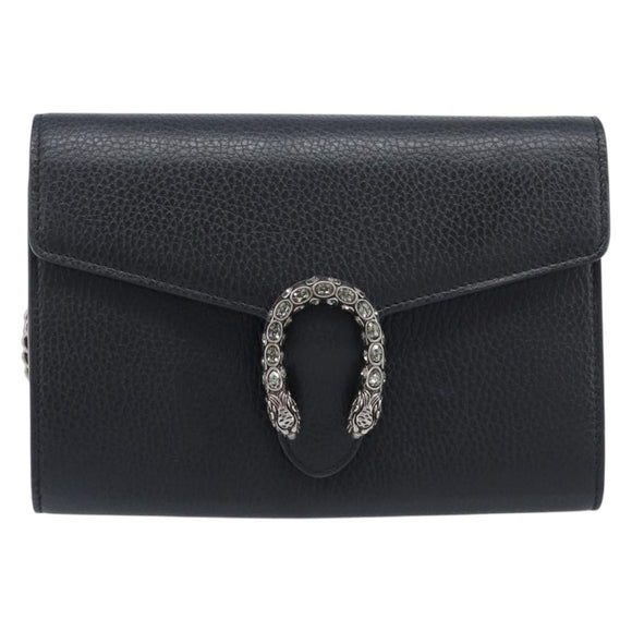 GUCCI Dionysus Chain Shoulder Bag Leather Black Silver 401231 Auth 209594V