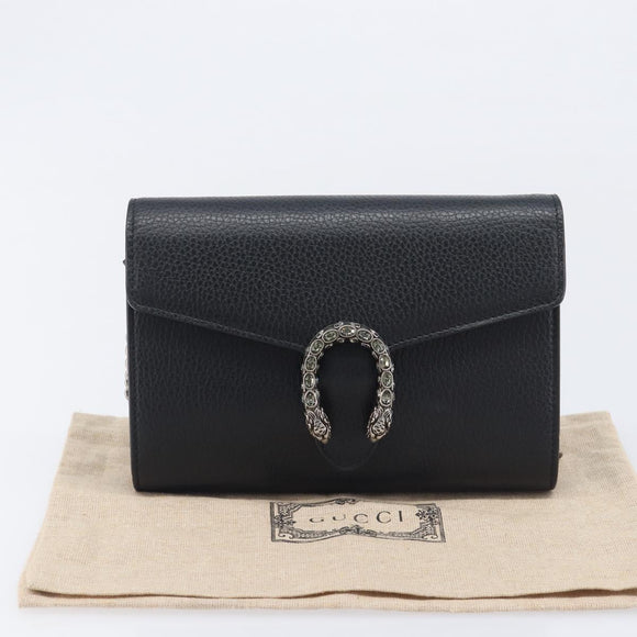 GUCCI Dionysus Chain Shoulder Bag Leather Black Silver 401231 Auth 209594V