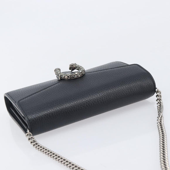 GUCCI Dionysus Chain Shoulder Bag Leather Black Silver 401231 Auth 209594V