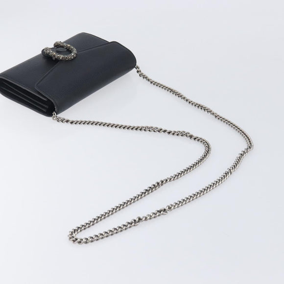 GUCCI Dionysus Chain Shoulder Bag Leather Black Silver 401231 Auth 209594V