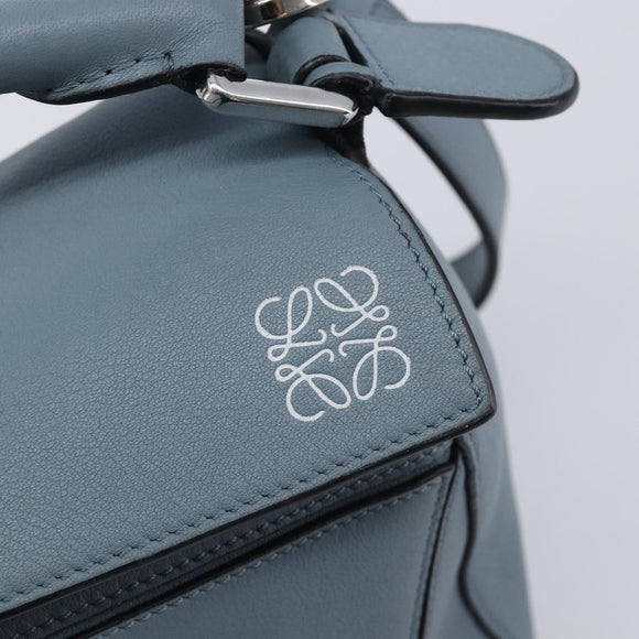LOEWE Puzzle Bag Shoulder Bag Leather 2way Light Blue Silver Auth 209596M