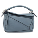 LOEWE Puzzle Bag Shoulder Bag Leather 2way Light Blue Silver Auth 209596M-2