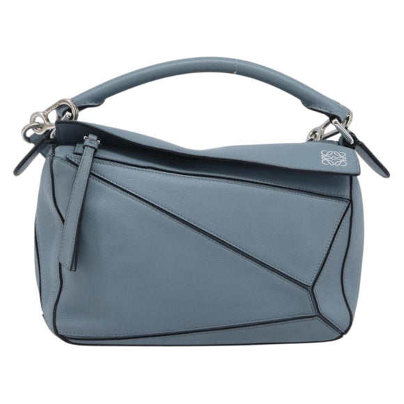 LOEWE Puzzle Bag Shoulder Bag Leather 2way Light Blue Silver Auth 209596M