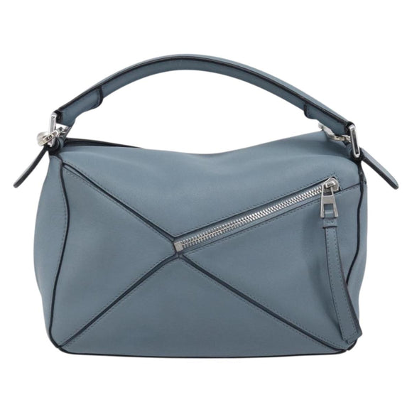 LOEWE Puzzle Bag Shoulder Bag Leather 2way Light Blue Silver Auth 209596M