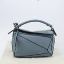 LOEWE Puzzle Bag Shoulder Bag Leather 2way Light Blue Silver Auth 209596M-33