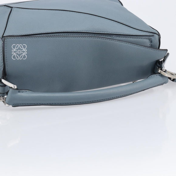 LOEWE Puzzle Bag Shoulder Bag Leather 2way Light Blue Silver Auth 209596M