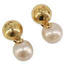 CHANEL Earring Metal Gold Tone White CC Auth 209603-1