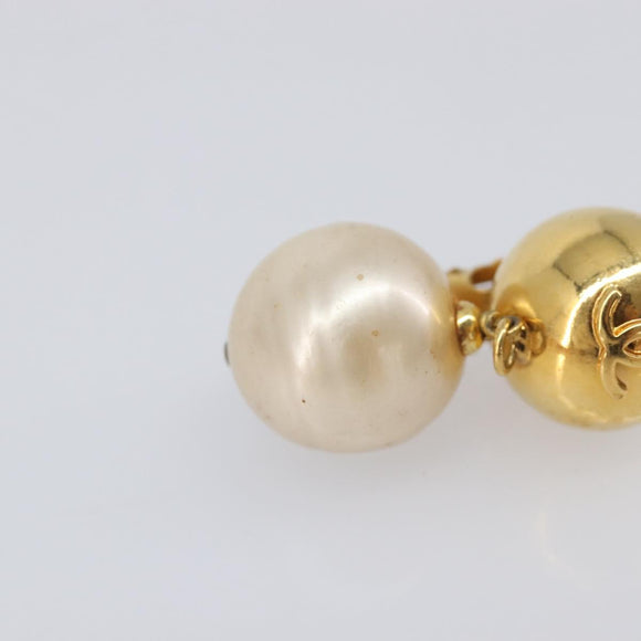 CHANEL Earring Metal Gold Tone White CC Auth 209603