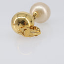CHANEL Earring Metal Gold Tone White CC Auth 209603-11