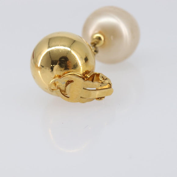 CHANEL Earring Metal Gold Tone White CC Auth 209603