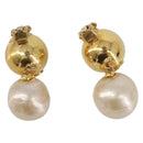 CHANEL Earring Metal Gold Tone White CC Auth 209603-3