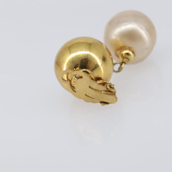 CHANEL Earring Metal Gold Tone White CC Auth 209603