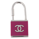 CHANEL Key Holder Metal Pink Silver tone CC Auth 209604M-3