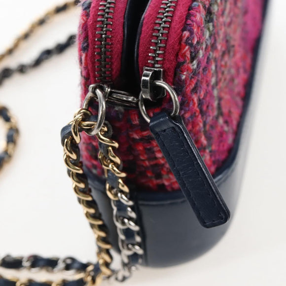 CHANEL Chain Shoulder Bag Tweed Pink Gold Tone CC Auth 209609M