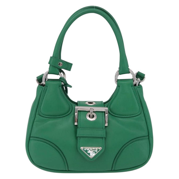 PRADA Hand Bag Leather 2way Green Silver Auth 209613SAM