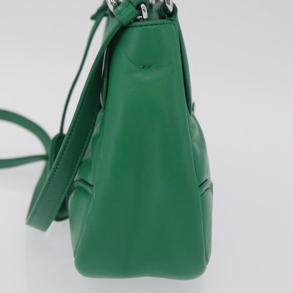 PRADA Hand Bag Leather 2way Green Silver Auth 209613SAM