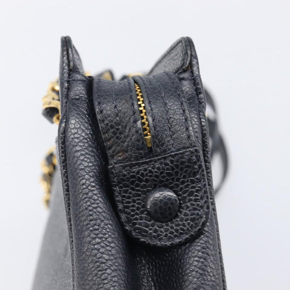CHANEL Chain Shoulder Tote Bag Caviar Skin Black Gold Tone CC Auth 209618A