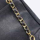 CHANEL Chain Shoulder Tote Bag Caviar Skin Black Gold Tone CC Auth 209618A-15