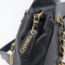 CHANEL Chain Shoulder Tote Bag Caviar Skin Black Gold Tone CC Auth 209618A-16