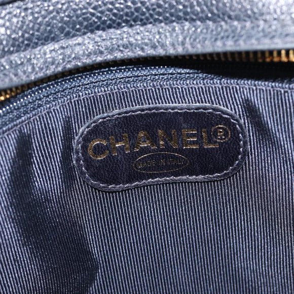 CHANEL Chain Shoulder Tote Bag Caviar Skin Black Gold Tone CC Auth 209618A