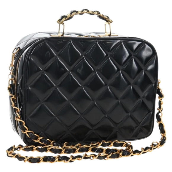 CHANEL Matelasse Vanity Chain Shoulder Bag Patent 2way Black CC Auth 209619A