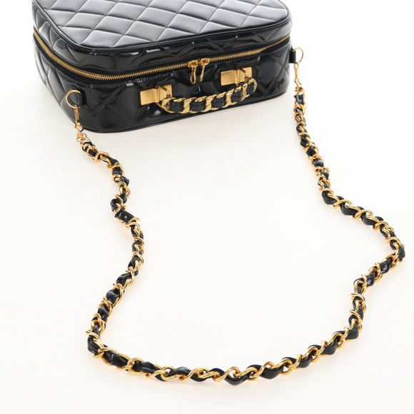 CHANEL Matelasse Vanity Chain Shoulder Bag Patent 2way Black CC Auth 209619A