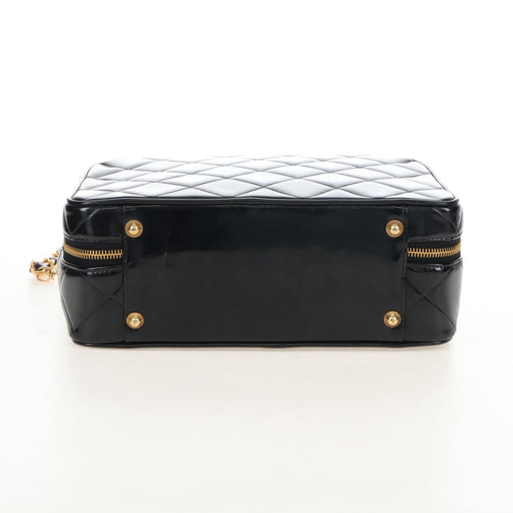 CHANEL Matelasse Vanity Chain Shoulder Bag Patent 2way Black CC Auth 209619A