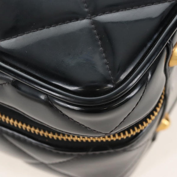 CHANEL Matelasse Vanity Chain Shoulder Bag Patent 2way Black CC Auth 209619A