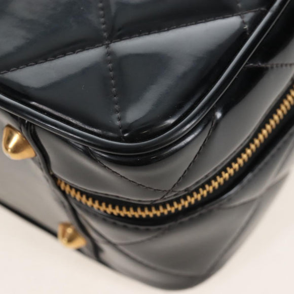 CHANEL Matelasse Vanity Chain Shoulder Bag Patent 2way Black CC Auth 209619A
