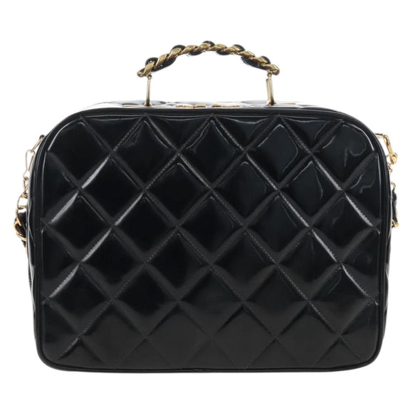 CHANEL Matelasse Vanity Chain Shoulder Bag Patent 2way Black CC Auth 209619A