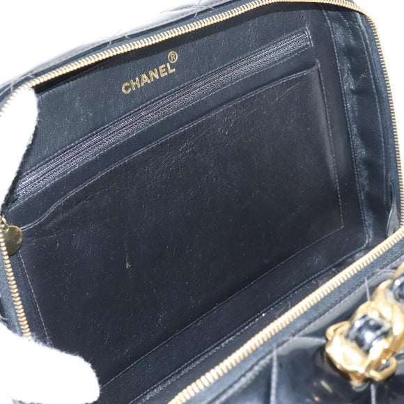 CHANEL Matelasse Vanity Chain Shoulder Bag Patent 2way Black CC Auth 209619A
