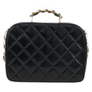 CHANEL Matelasse Vanity Chain Shoulder Bag Patent 2way Black CC Auth 209619A-3