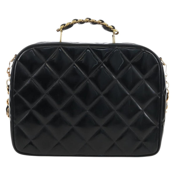CHANEL Matelasse Vanity Chain Shoulder Bag Patent 2way Black CC Auth 209619A