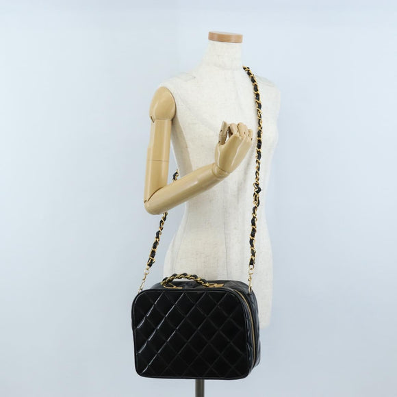 CHANEL Matelasse Vanity Chain Shoulder Bag Patent 2way Black CC Auth 209619A