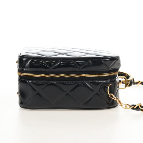 CHANEL Matelasse Vanity Chain Shoulder Bag Patent 2way Black CC Auth 209619A