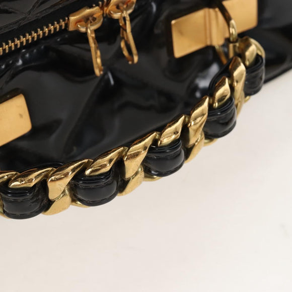 CHANEL Matelasse Vanity Chain Shoulder Bag Patent 2way Black CC Auth 209619A