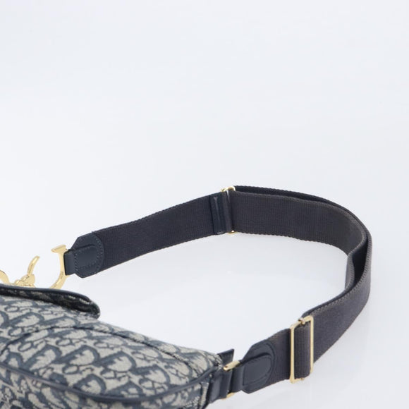 Christian Dior Trotter Canvas Saddle Shoulder Bag Navy Gold Tone Auth 209622V