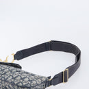Christian Dior Trotter Canvas Saddle Shoulder Bag Navy Gold Tone Auth 209622V-10