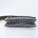 Christian Dior Trotter Canvas Saddle Shoulder Bag Navy Gold Tone Auth 209622V-12