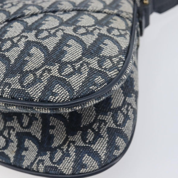 Christian Dior Trotter Canvas Saddle Shoulder Bag Navy Gold Tone Auth 209622V