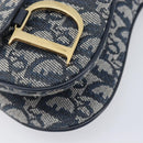 Christian Dior Trotter Canvas Saddle Shoulder Bag Navy Gold Tone Auth 209622V-14