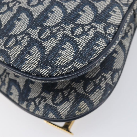 Christian Dior Trotter Canvas Saddle Shoulder Bag Navy Gold Tone Auth 209622V