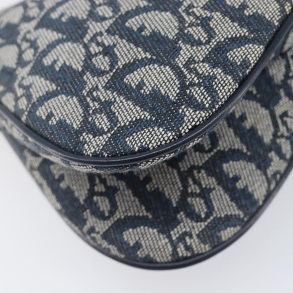 Christian Dior Trotter Canvas Saddle Shoulder Bag Navy Gold Tone Auth 209622V