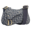 Christian Dior Trotter Canvas Saddle Shoulder Bag Navy Gold Tone Auth 209622V-1