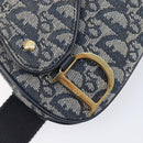 Christian Dior Trotter Canvas Saddle Shoulder Bag Navy Gold Tone Auth 209622V-25